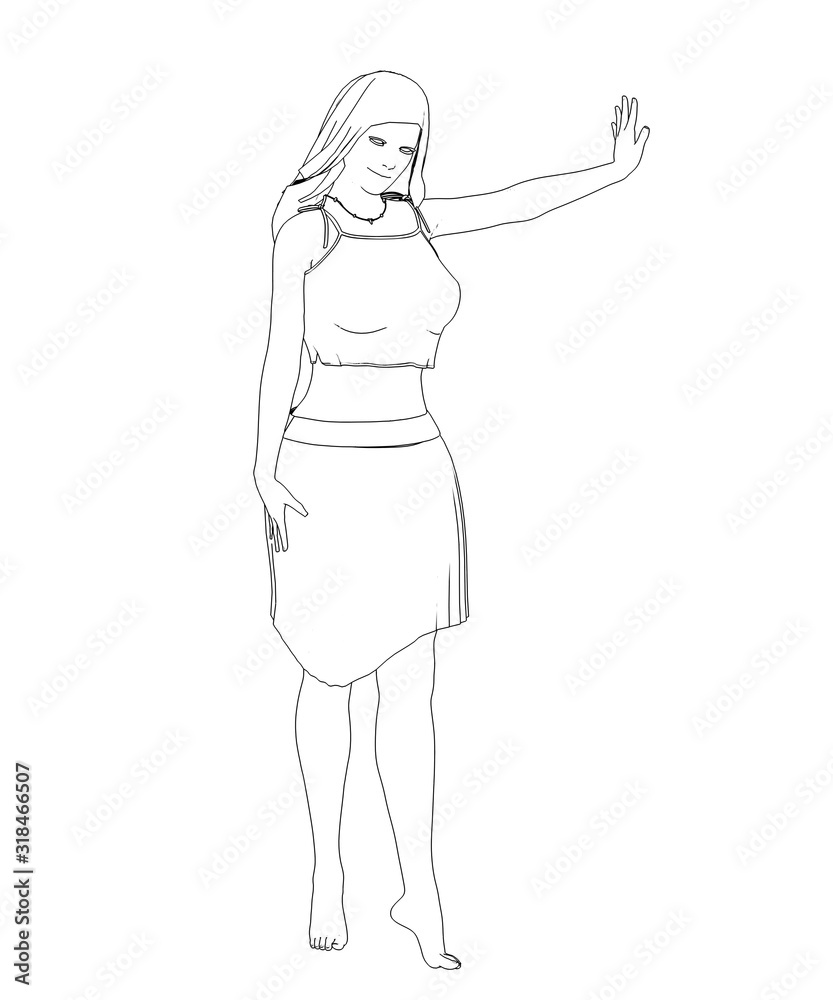 human contour visualization, 3D illustration, sketch, outline