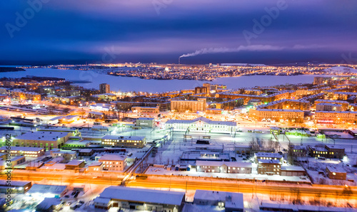 Panorama of the night city in winter. Russia