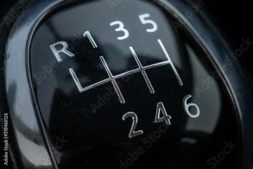 Car gear shift lever, manual gearbox in the car macro black, Manual transmission
