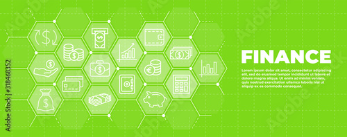 Business and finance green background with money icons