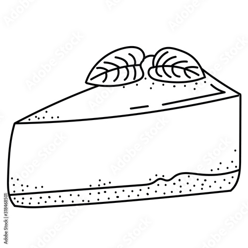 Hand drawing cheesecake; black and white vector illustration; tasty doodle food for stickers, posters, web design.