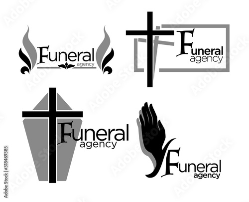 Burial and funeral agency isolated icons, interment arrangement