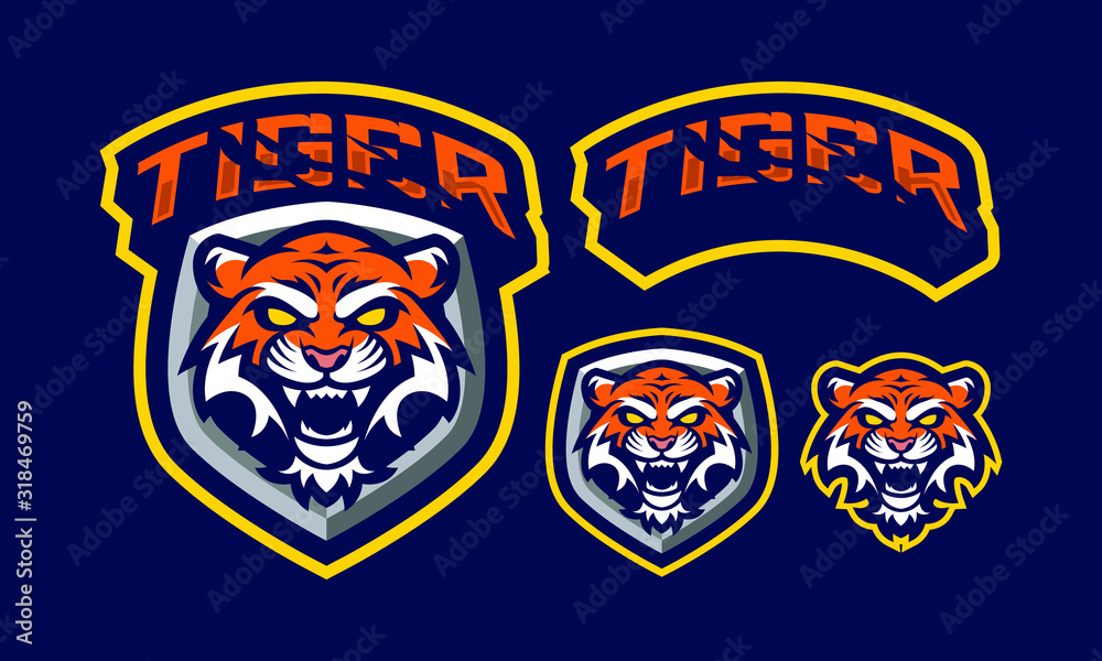 Tiger mascot logo design for sport or e-sport logo isolated on dark background
