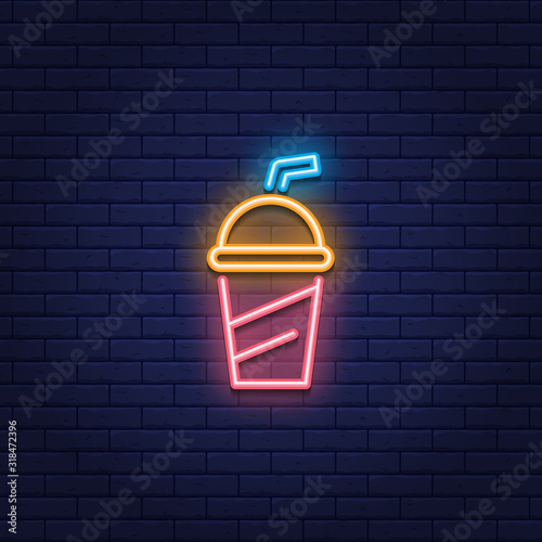 Neon Soda Cup Icon Sign