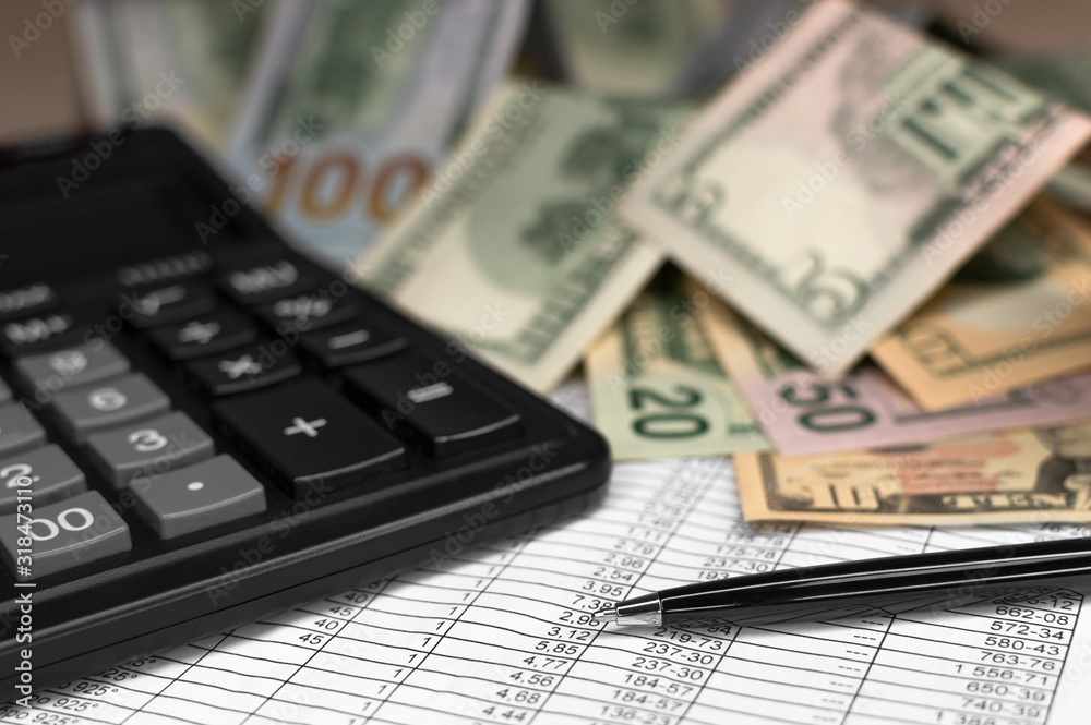 Accounting. Calculator, bills and pen. Business, finance conceptual. Accounting. Calculator, bills and pen. Business, finance conceptual.