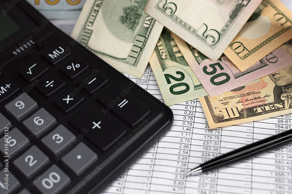Accounting. Calculator, bills and pen. Business, finance conceptual. Accounting. Calculator, bills and pen. Business, finance conceptual.