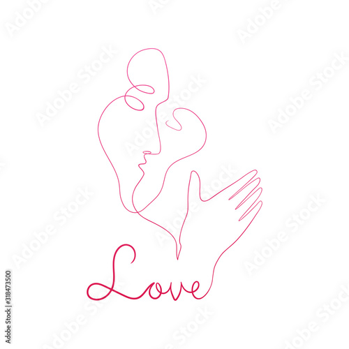 Couple line vector illustration. Love print. Minimalist people icon. Couple logo. 2 faces. Man and woman. Love vector. Symbol of love. Couple kissing line drawing. Love line art.