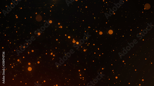 Glowing golden abstract bokeh glitter lights background of flickering gold particles and light flare
