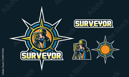 Surveyor mascot logo design isolated on dark background