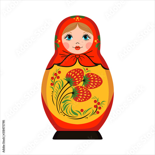 Vector Russian doll Matrioshka icon in flat style isolated on white background.