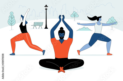Yoga in park flat vector illustration