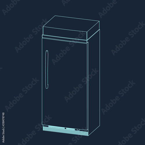 Freezer. Vector outline illustration. Dimetric projection.