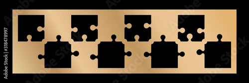 Cutout silhouette panel with puzzle ornament. Template for printing, laser cutting stencil, engraving. Room Divider. Ratio 2:7. Vector illustration.