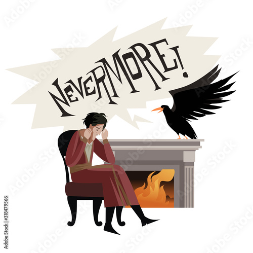desperate mad man with evil crow raven