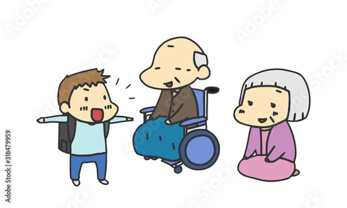介護　老人　老夫婦と孫