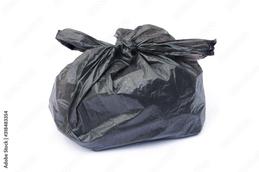 black garbage bag isolated on white background