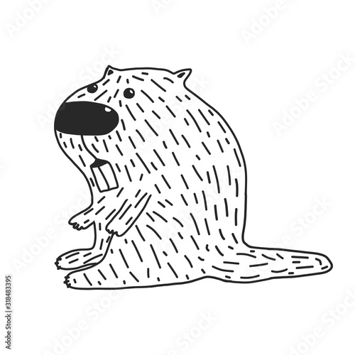 Beaver vector icon isolated. hand drawn style. perfect for coloring or applying to a t-shirt