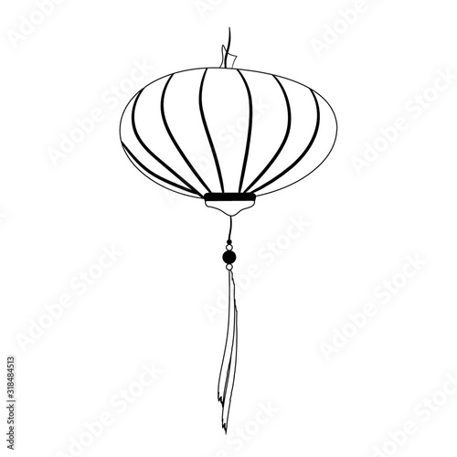 Paper chinese lantern isolateg on white backgropund. Black and white vector illustration  photo