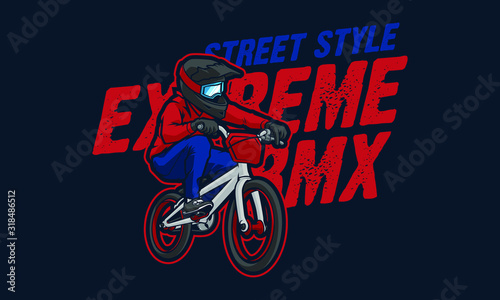 Extreme BMX mascot logo design with extra design fit for sport of e-sport logo isolated on dark background