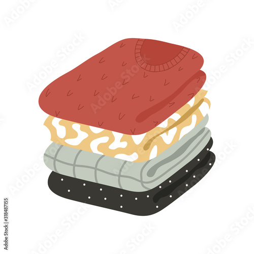 A stack of neatly folded clothes isolated on a white background. Vector flat illustration