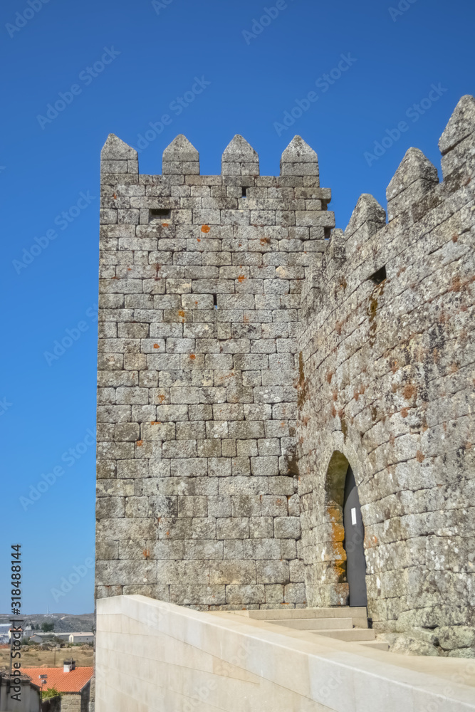View of the castle of Trancoso, medieval architecture defensive building with fortress wall, a iconic building on Trancoso city