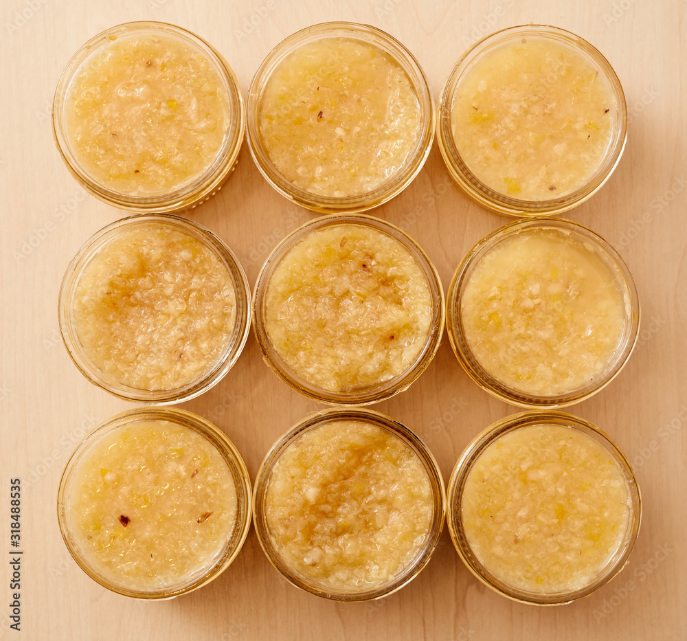 Dessert and jam with lemon in a jar. Jam for tea. Dessert and jam with lemon in a jar. Jam for tea.