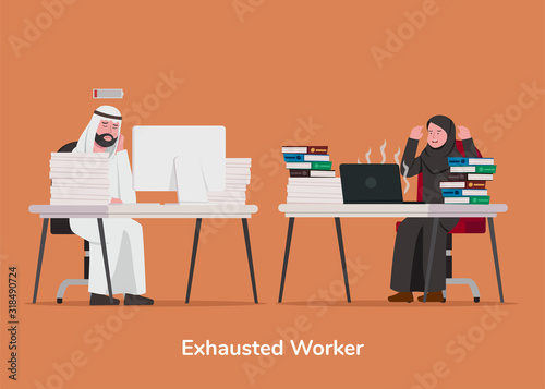 Set Illustration Arabian Exhausted Worker Cartoon Illustration