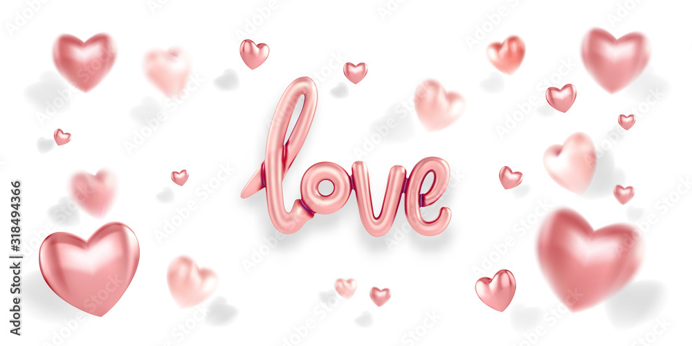 Happy Valentines Day Horizontal banner glossy pink love balloon