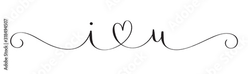 I LOVE YOU brush calligraphy banner with heart