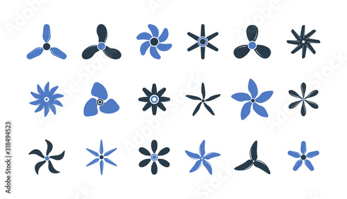 Motor propellers. Screw power industry motion aviation engines symbols circle shapes vector propeller set. Illustration of motor screw, propeller and ventilator, air rotation