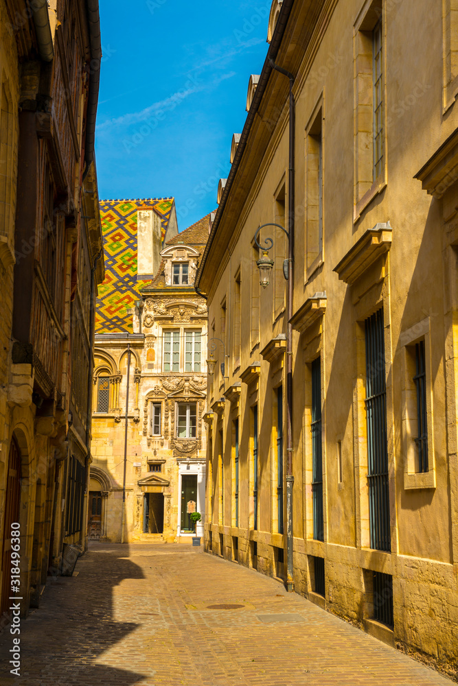 City Street with Old Building in Dijon, France.