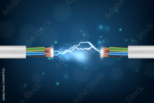 Electricity cable. Connection lighting glowing abstract internet cyber concept background optical cord telecomunication picture. Connection electricity cable, industry flash electric line illustration