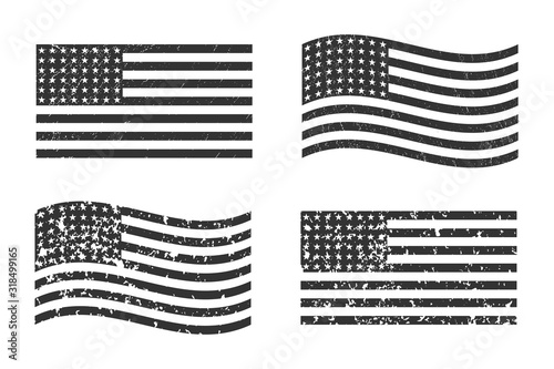 USA American grunge flag set, dark gray isolated on white background, vector illustration.  EPS10.