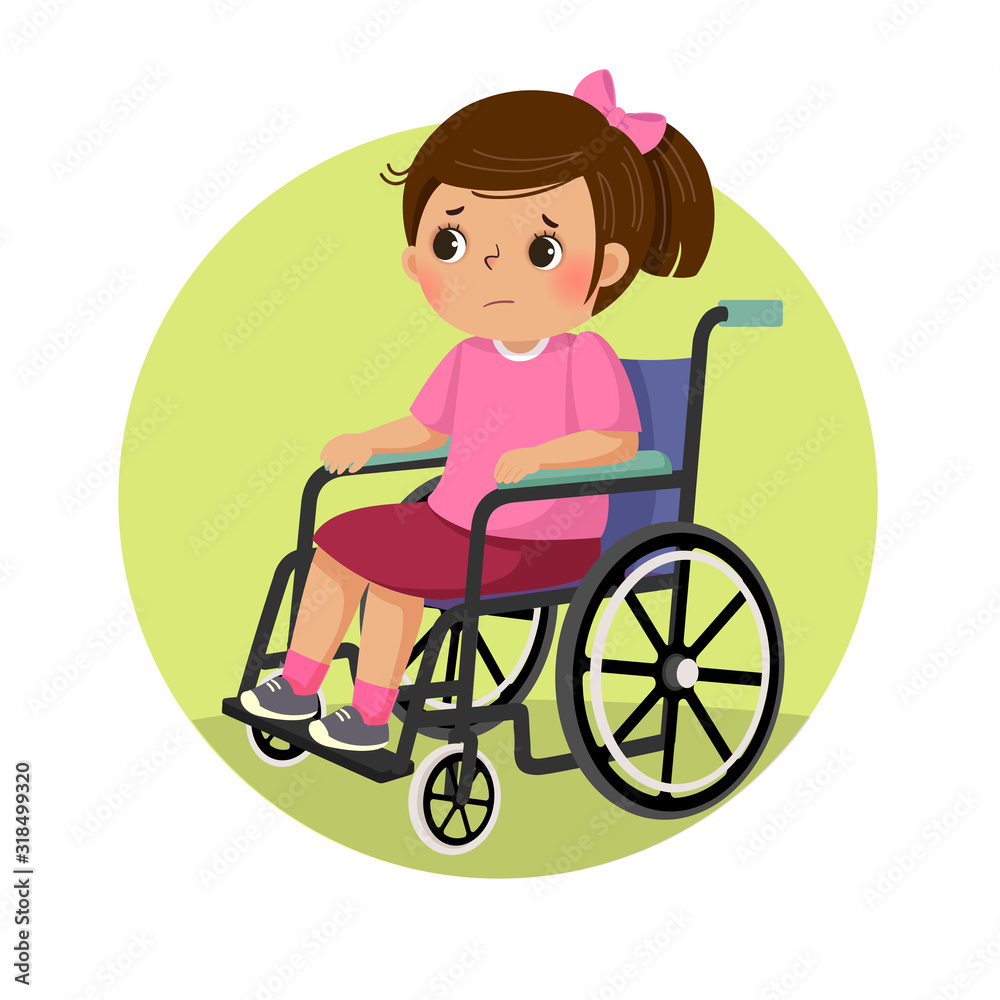 Vector illustration of little sad disabled girl in a wheelchair. Health Problems concept. Vector illustration of little sad disabled girl in a wheelchair. Health Problems concept.