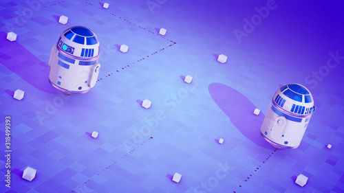Obraz na plátně Sci-fi droid movement on the violet surface