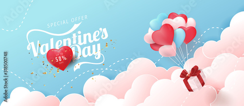 Valentines day sale background with Heart Shaped Balloons. Vector illustration.banners.Wallpaper.flyers, invitation, posters, brochure.