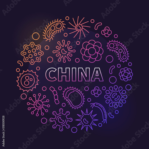 China Viruses vector concept linear colored circular illustration on dark background