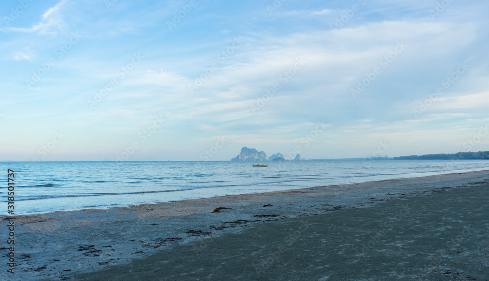Light blue sky and islands in the background at Hat Chao Mai National Park, Trang, Thailand. Light blue sky and islands in the background at Hat Chao Mai National Park, Trang, Thailand.