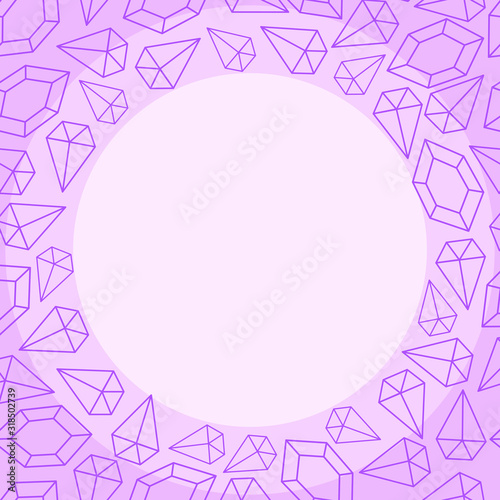 Vector frame made of precious stones outline on a pink background