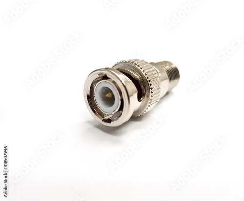 Closeup silver female coaxial connector