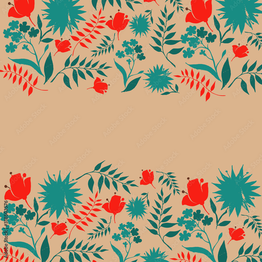 Cartoon color vector composition with wild flowers