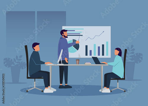 Business concept. People in the office solve work issues.