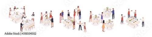 Photographie Cartoon visitors at social event isometric vector illustration