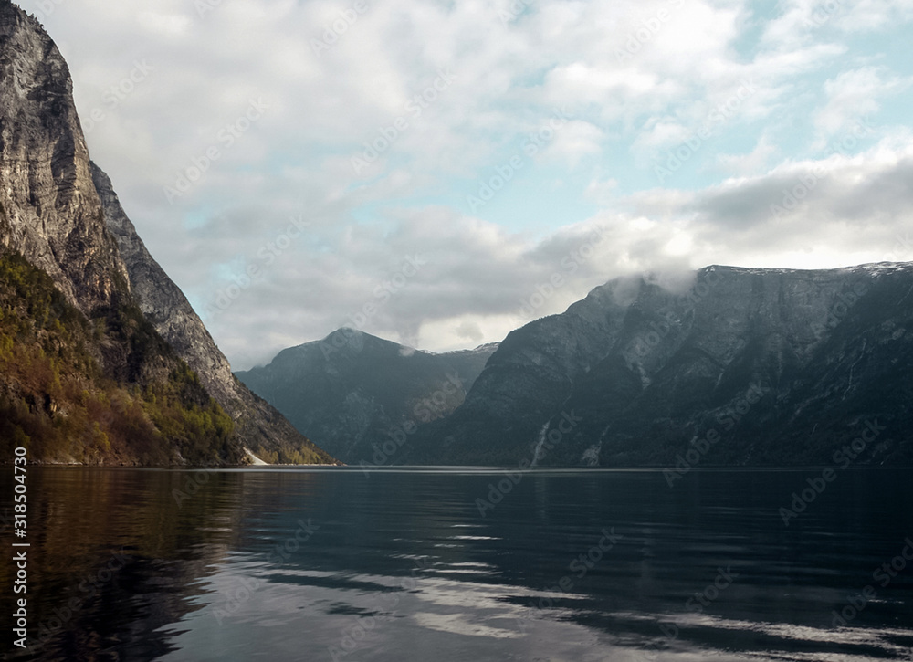 Fjord and mountains in spring