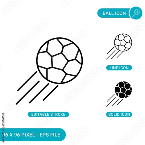 Ball icons set vector illustration with solid icon line style. Soccer goal concept. Editable stroke icon on isolated background for web design, infographic and UI mobile app.