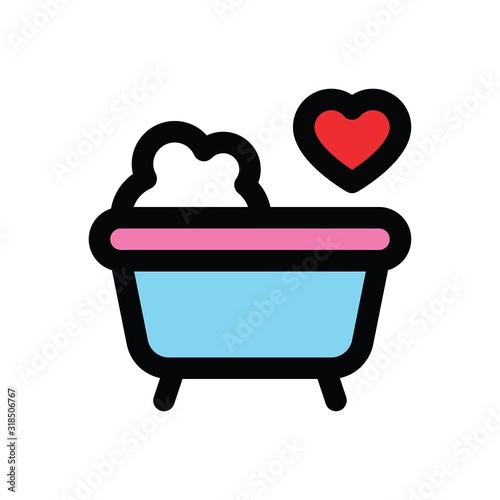 valentine day related love and romance bathtub with heart vector with editable stroke