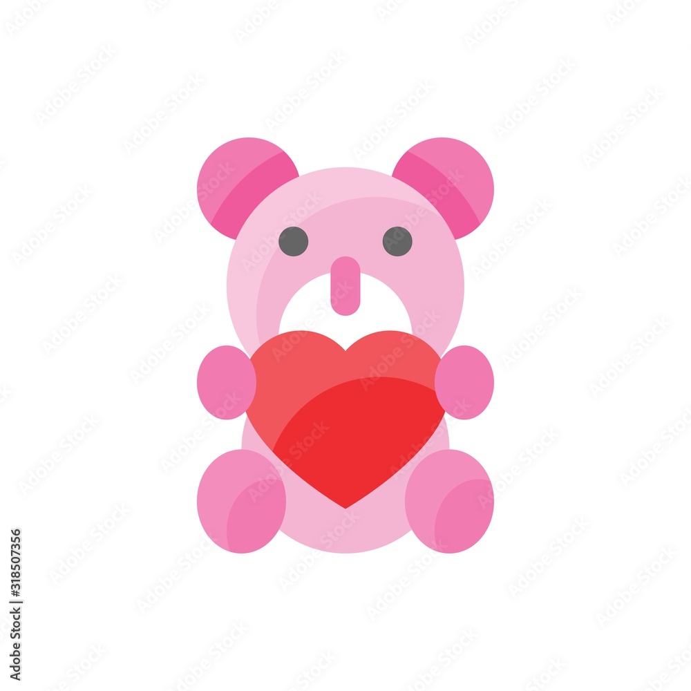 valentine day related love and romance bear heart in hand vector in flat design