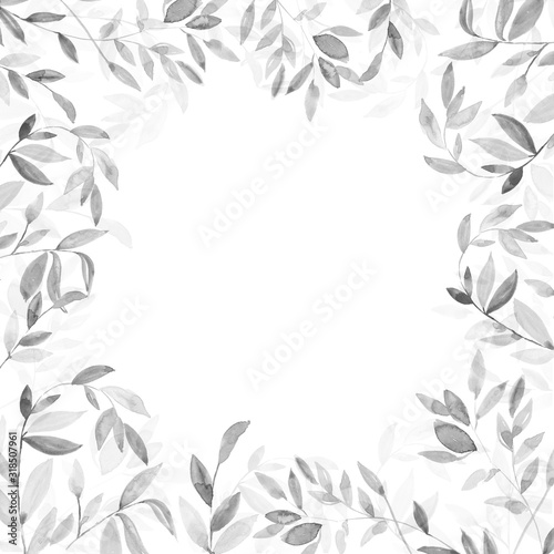 Wallpaper Mural watercolor frame with tropical leaf in Japanese style. Hand drawing for print, poster, background, copy space Torontodigital.ca