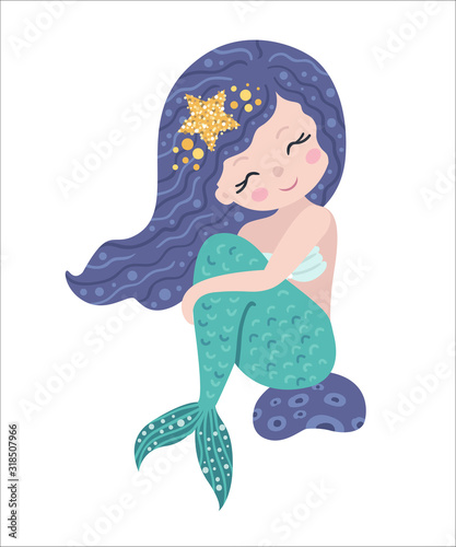 Cute isolated mermaid on a white background.