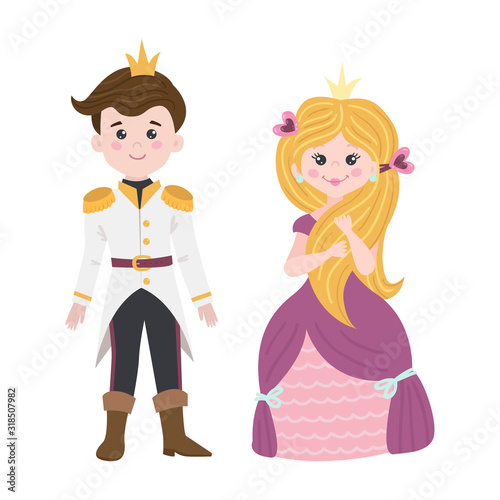 Cute isolated princess and prince on a white background.